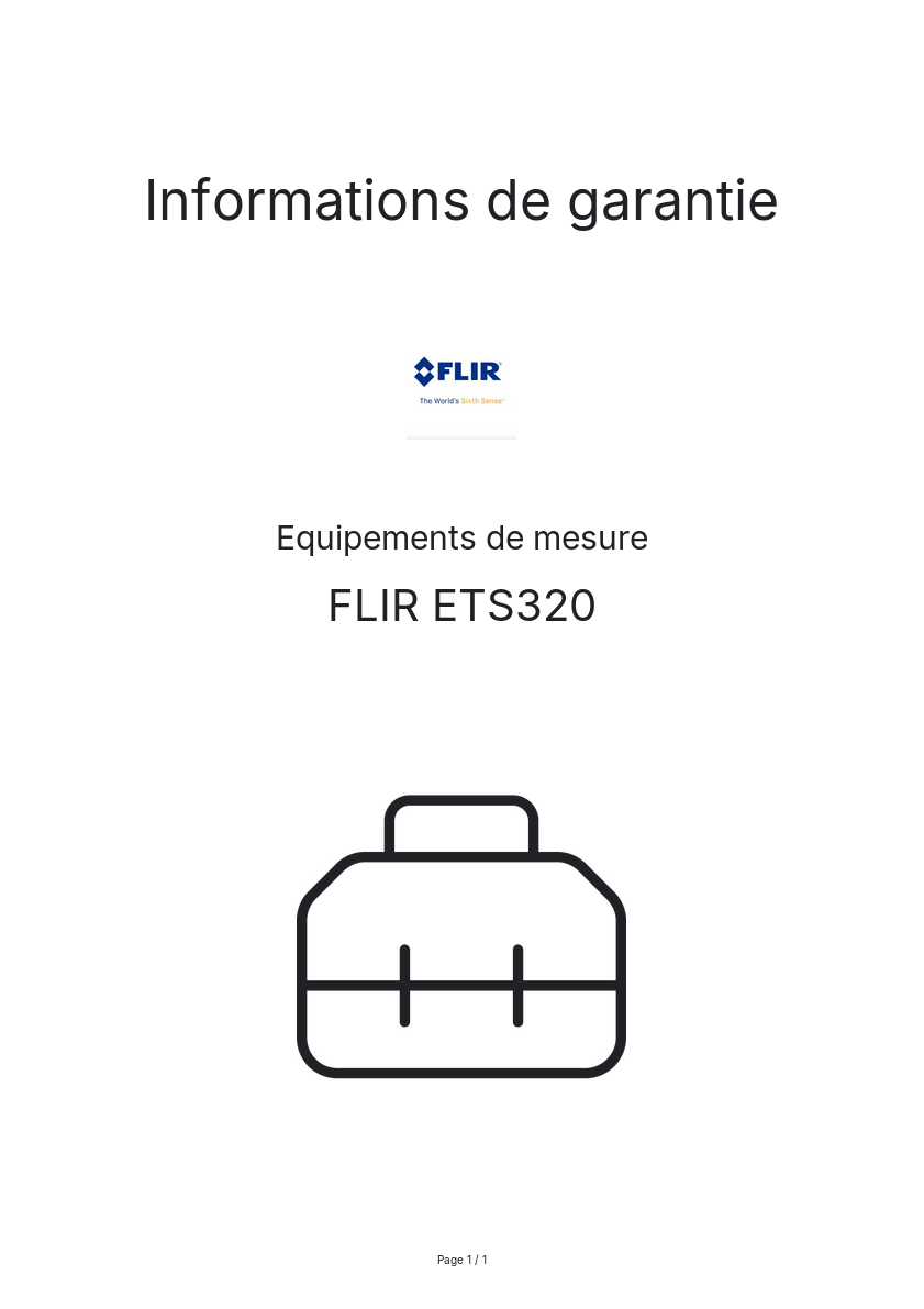 Page n°1 - Informations de garantie FLIR ETS320