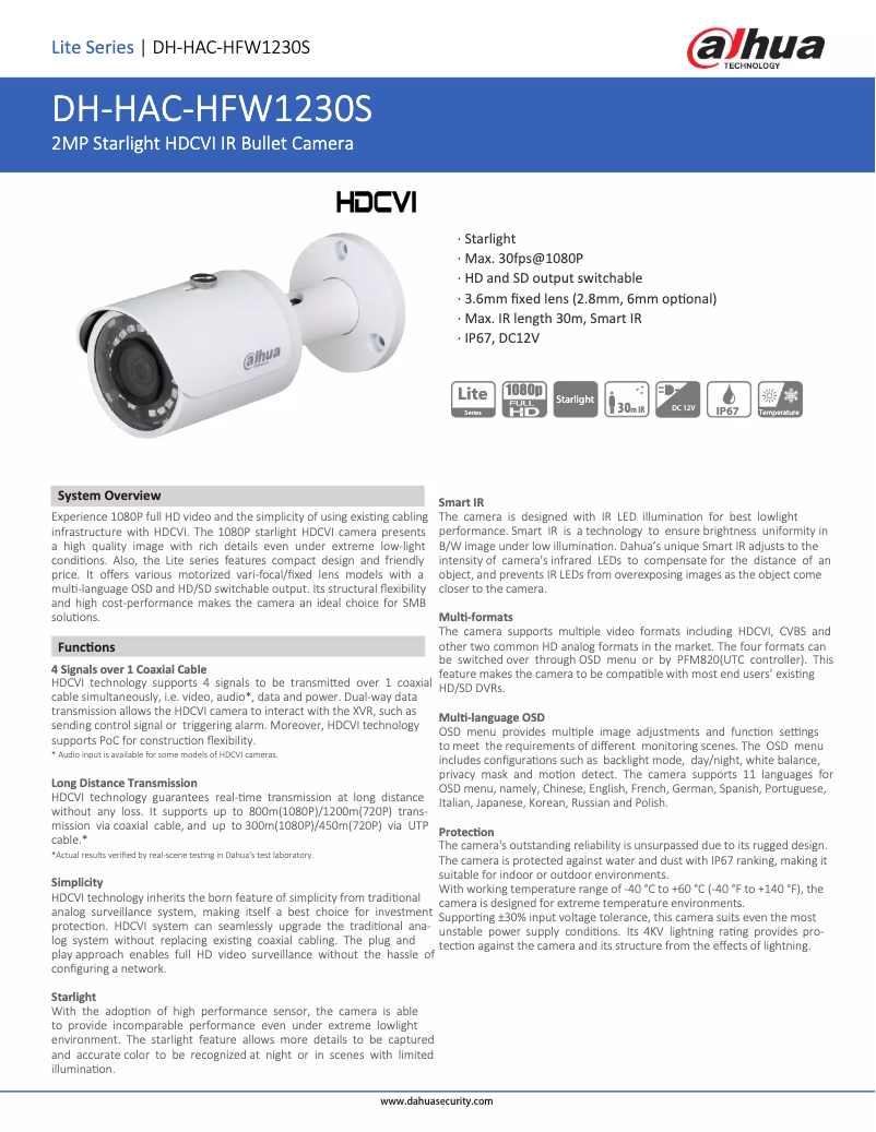 Image de la première page du manuel de l'appareil HAC-HFW1230S