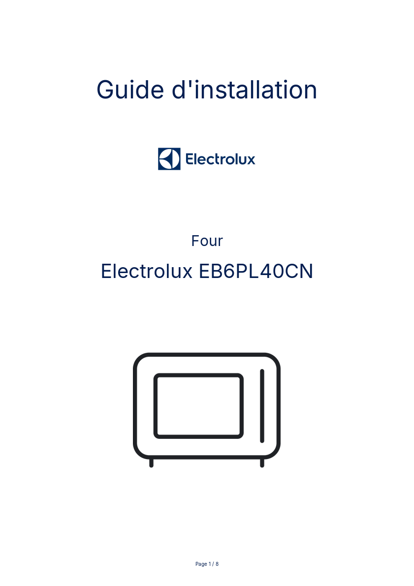 Page n°1 - Guide d'installation Electrolux EB6PL40CN
