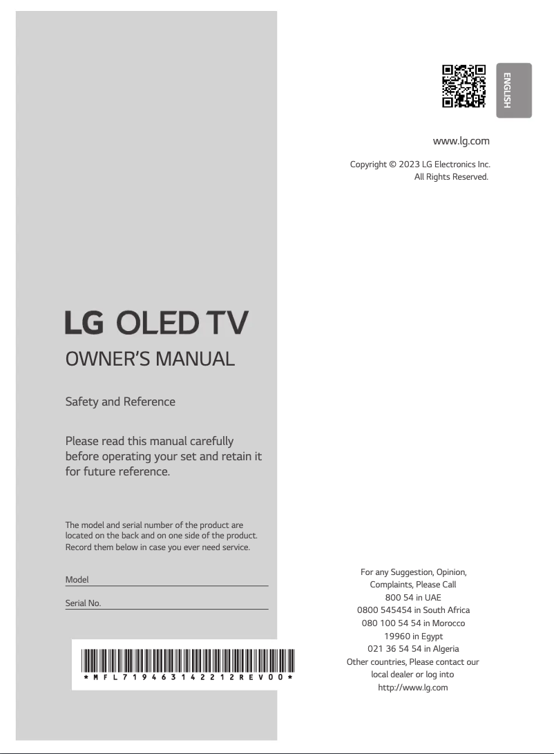 Page 1 de la notice Manuel utilisateur LG OLED65G36LA