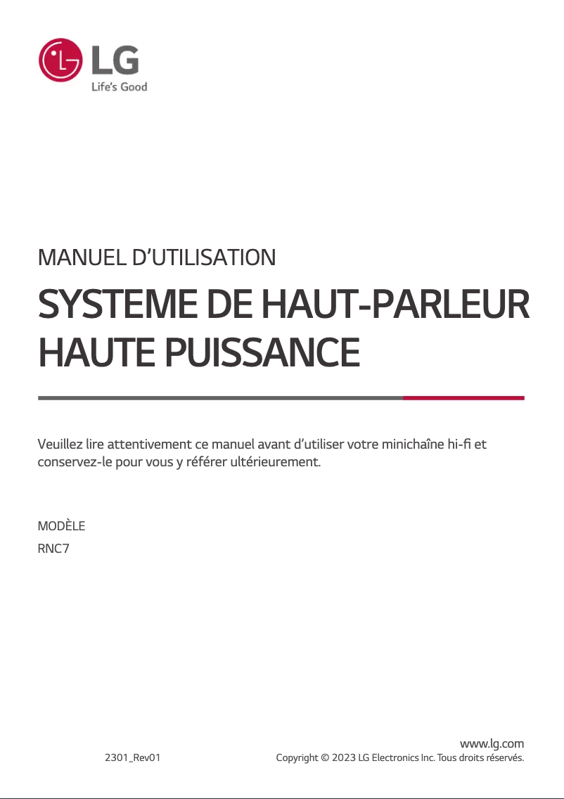 Page n°1 - Manuel utilisateur LG RNC7