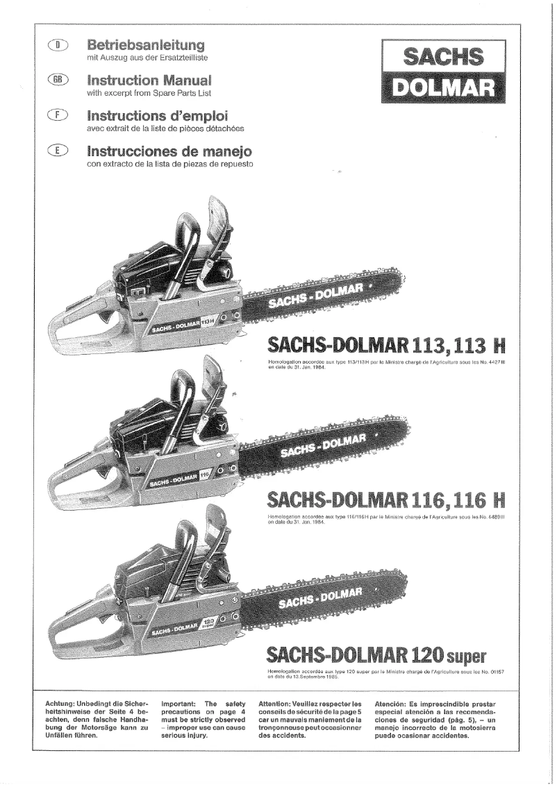 Page n°1 - Manuel utilisateur Dolmar 113