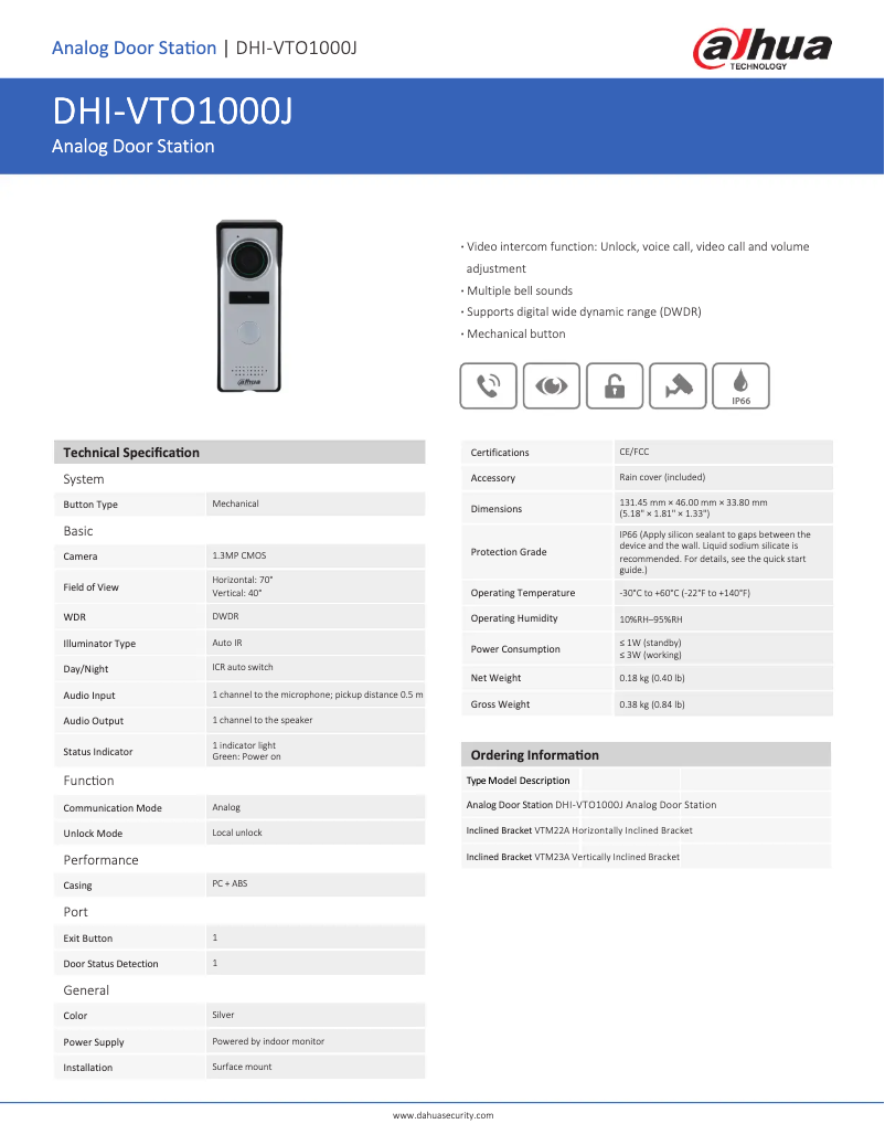Page n°1 - Manuel utilisateur Dahua Technology VTO1000J