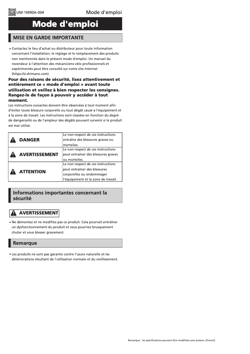 Page n°1 - Manuel utilisateur Shimano EW-CC300