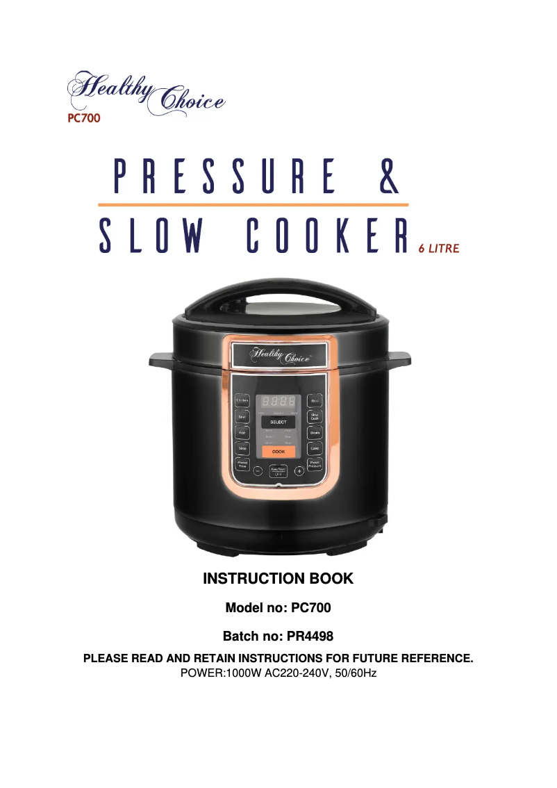 Page 1 de la notice Manuel utilisateur Healthy Choice PC700