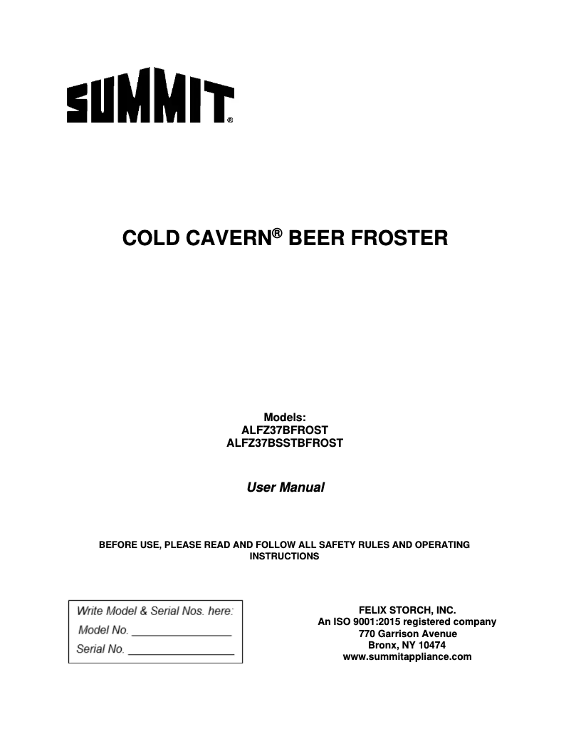 Page 1 de la notice Manuel utilisateur Summit ALFZ37BSSTBFROST