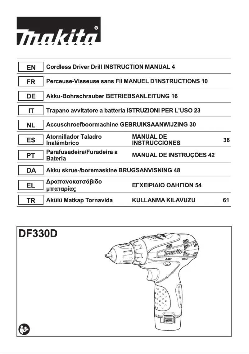 Page 1 de la notice Manuel utilisateur Makita DF330D