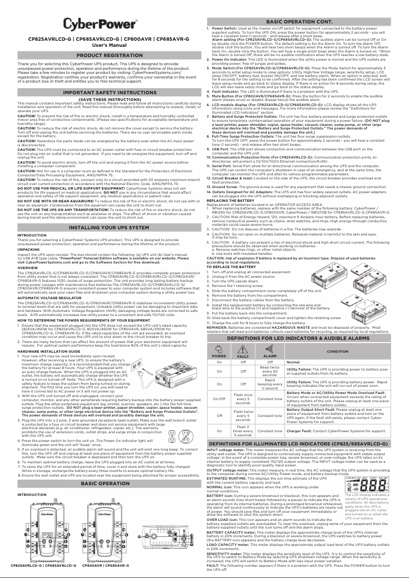 Image de la première page du manuel de l'appareil CP800AVR