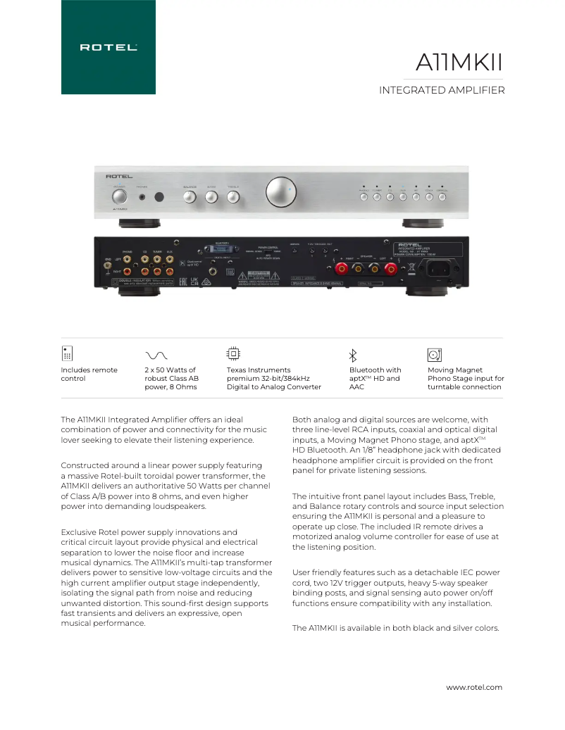 Page n°1 - Fiche technique Rotel A11 MKII