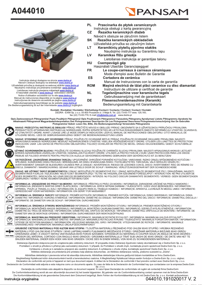 Image de la première page du manuel de l'appareil A044010