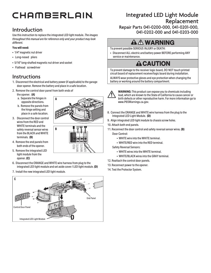 Page n°1 - Manuel utilisateur Chamberlain 041-0203-000