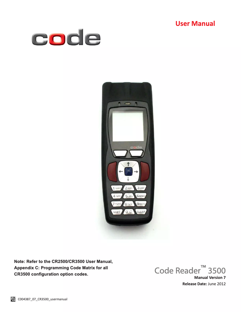 Page n°1 - Manuel utilisateur Code Reader 3500