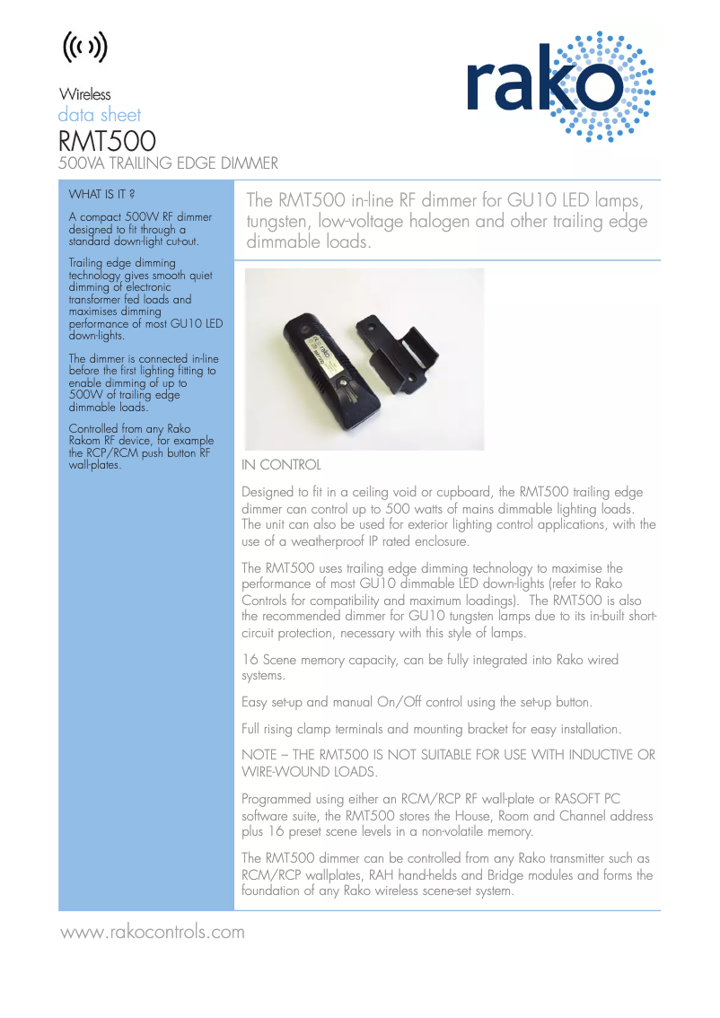 Page n°1 - Manuel utilisateur Rako RMT500