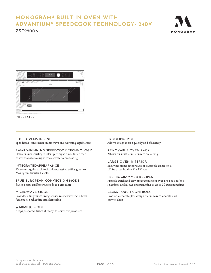 Page n°1 - Fiche technique GE ZSC2200NBB
