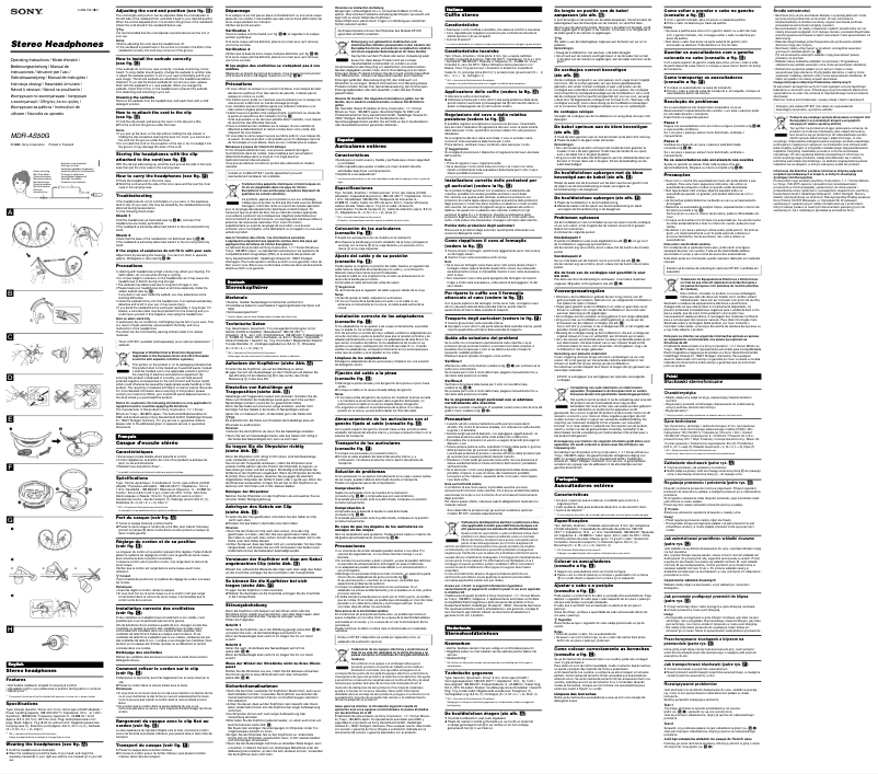 Page 1 de la notice Manuel utilisateur Sony MDR-AS50G
