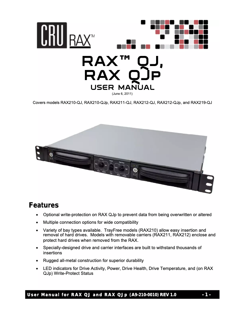 Page 1 de la notice Manuel utilisateur CRU RAX212-QJ