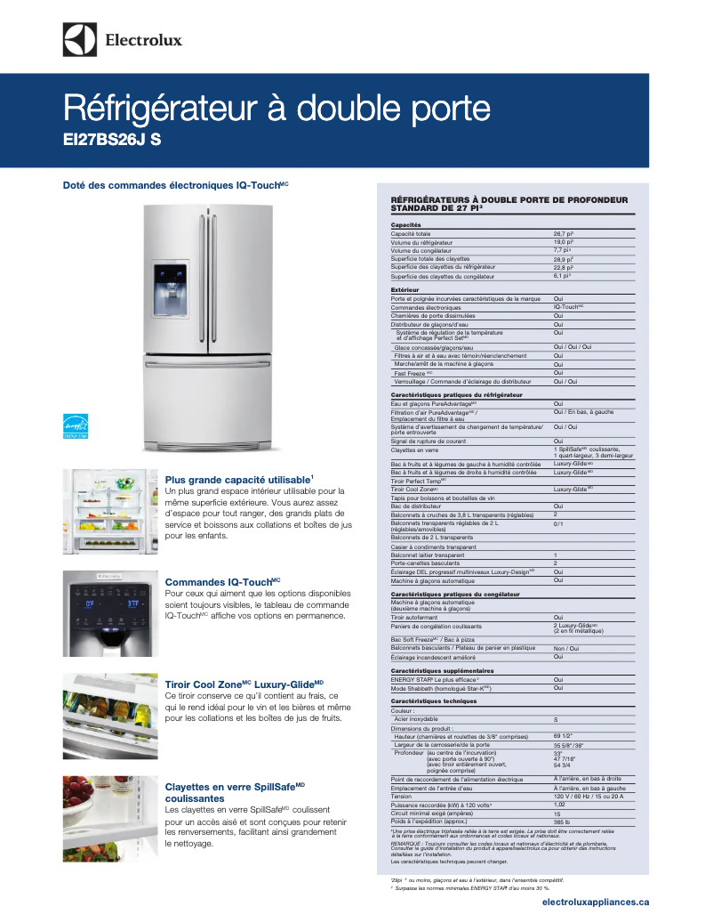 Page n°1 - Fiche technique Electrolux EI27BS26JW