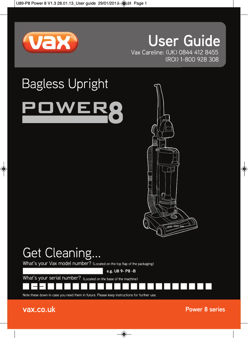 Page 1 de la notice Manuel utilisateur Vax Power 8 U89-P8-B