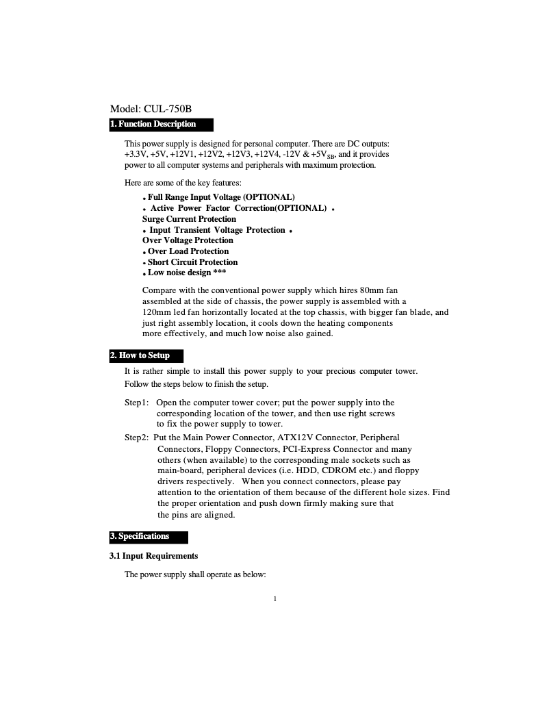 Page 1 de la notice Manuel utilisateur CoolMax CUL-750B