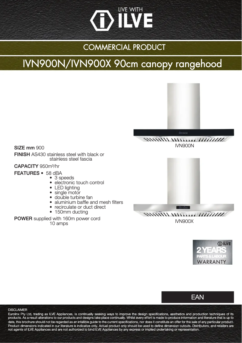 Page 1 de la notice Manuel utilisateur Ilve IVN900N