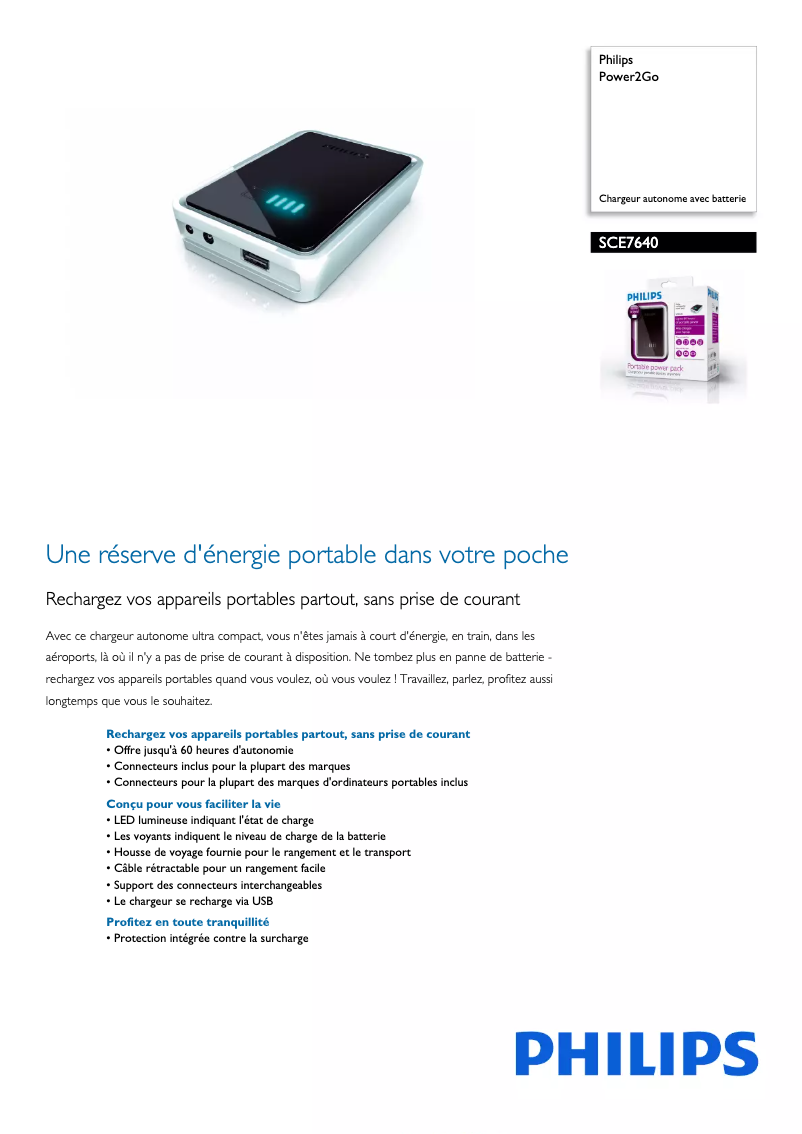 Página 1 del manual Ficha técnica Philips Power2Go SCE7640
