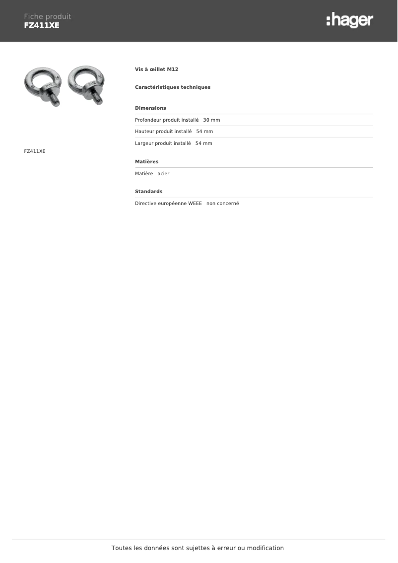 Page n°1 - Manuel utilisateur Hager FZ411XE