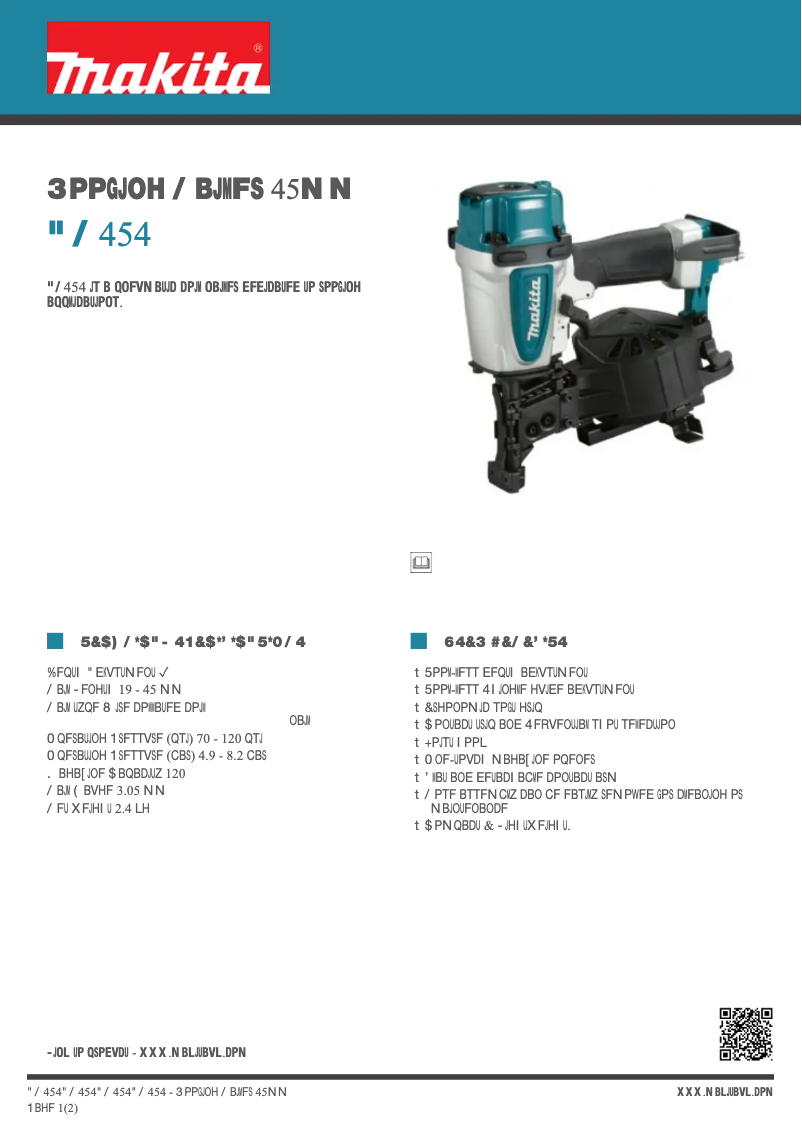 Página 1 del manual Ficha técnica Makita AN454