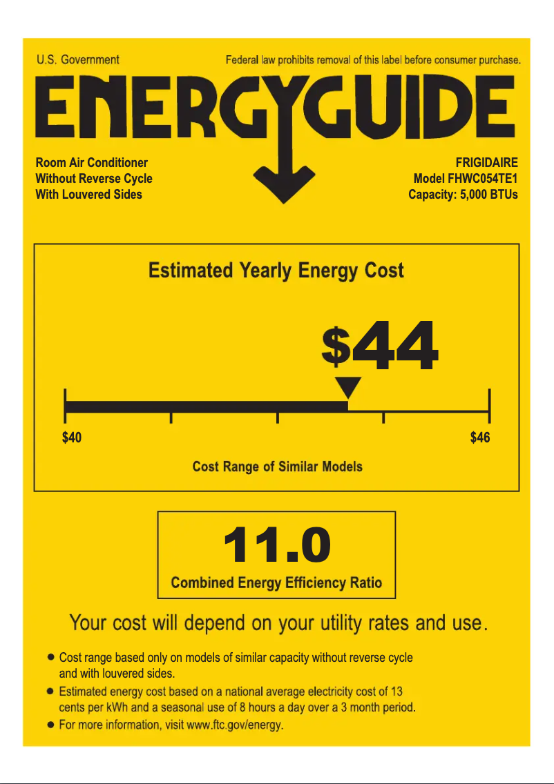 Page 1 de la notice Label énergétique Frigidaire FHWC054TE1