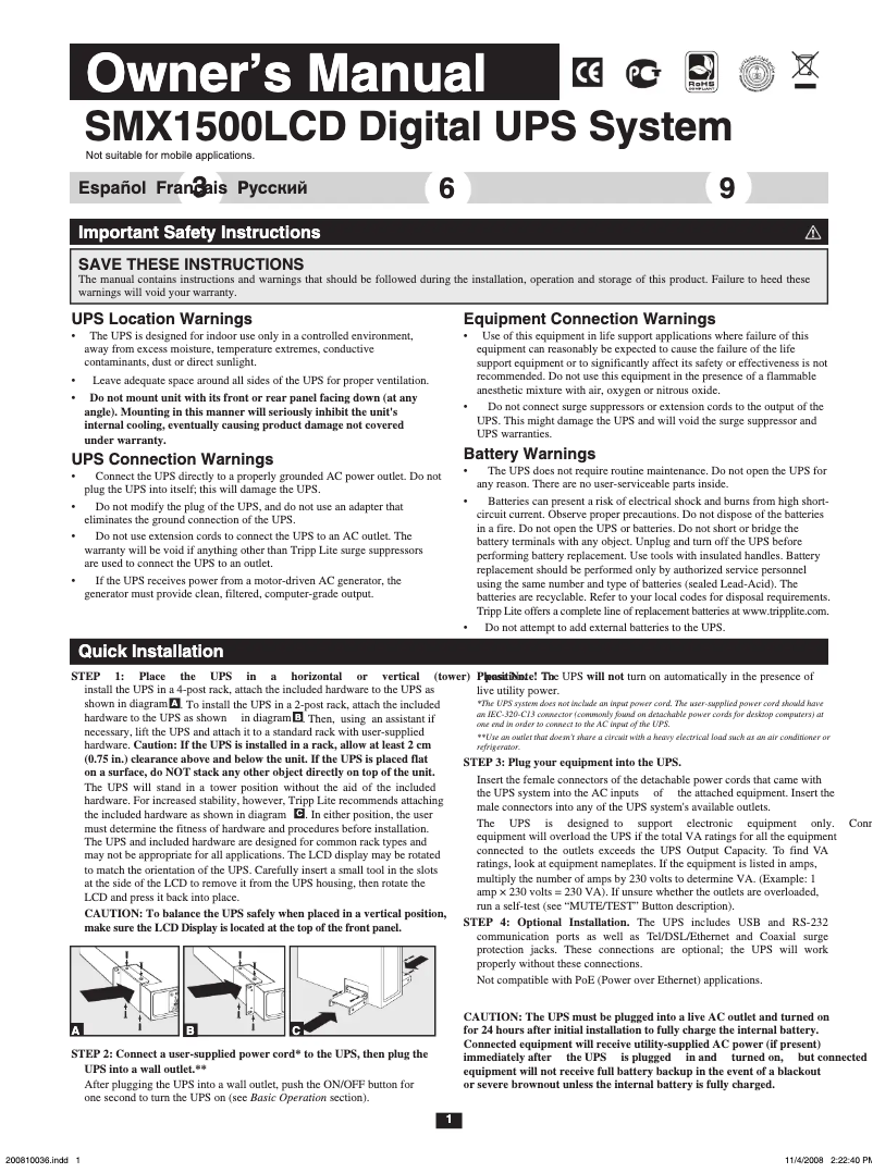 Page n°1 - Manuel utilisateur Tripp Lite SmartPro Digital