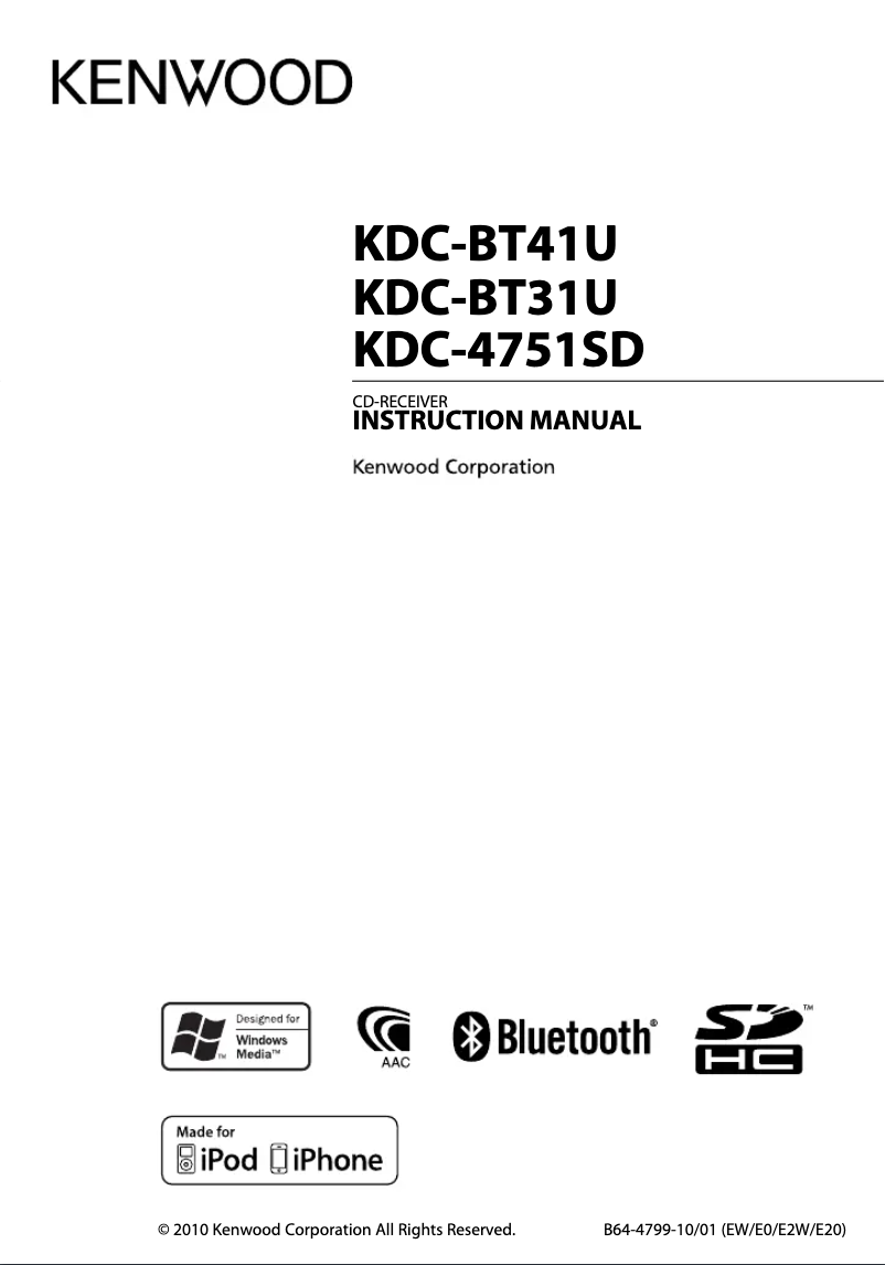 Page n°1 - Manuel utilisateur Kenwood KDC-BT31U