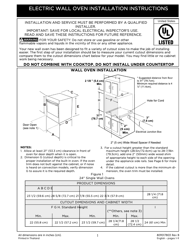 Page 1 de la notice Guide d'installation Frigidaire GCWS2438AB