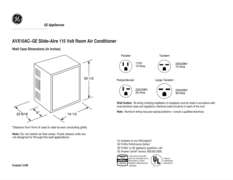 Page n°1 - Fiche technique GE AVX10AC