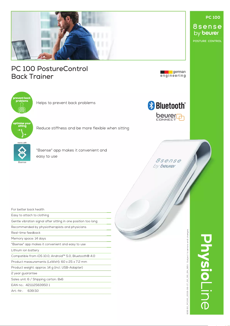 Page 1 de la notice Fiche technique Beurer PC 100 Posture Control