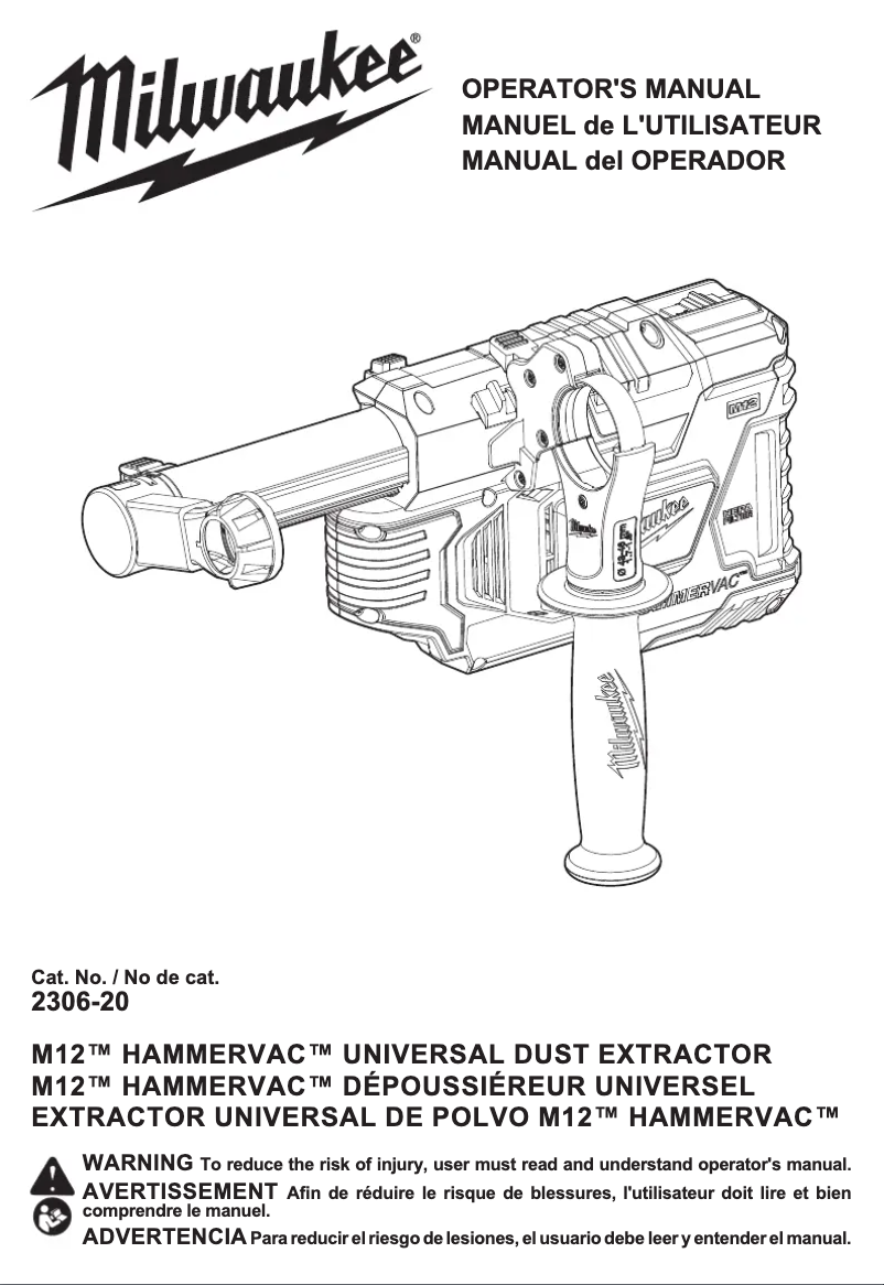 Page 1 de la notice Manuel utilisateur Milwaukee M12 HammerVac 2306-22