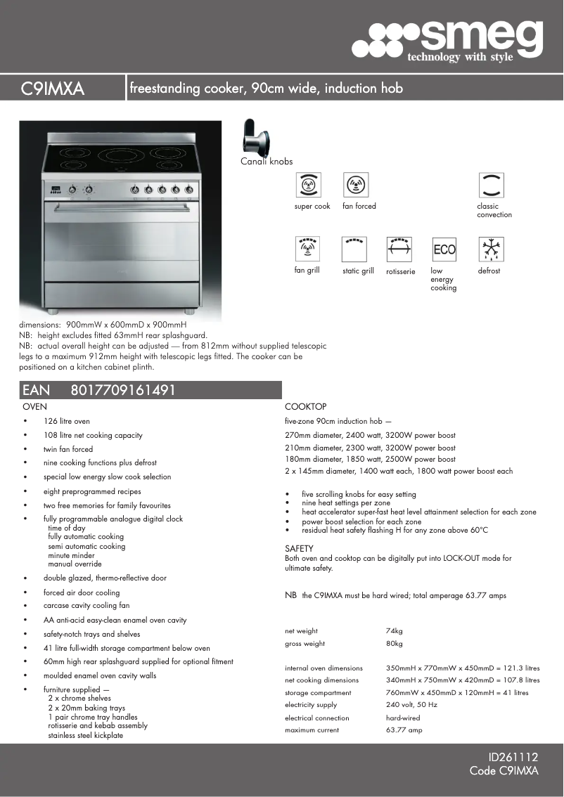 Page n°1 - Fiche technique Smeg C9IMXA