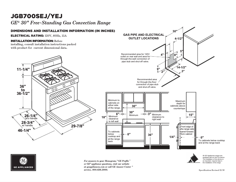 Page 1 de la notice Fiche technique GE JGB700YEJFS