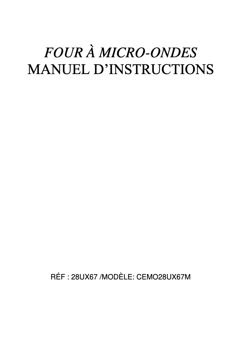 Page 1 de la notice Manuel utilisateur Continental Edison CEMO28UX67M
