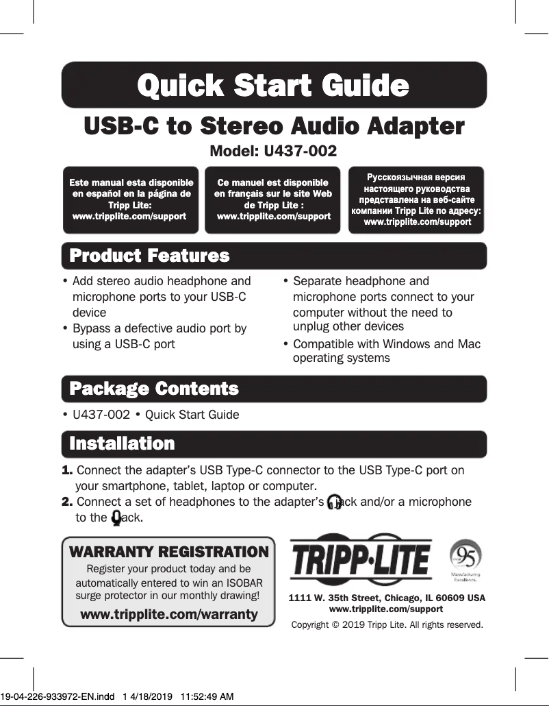 Página 1 del manual Manual de usuario Tripp Lite U437-002