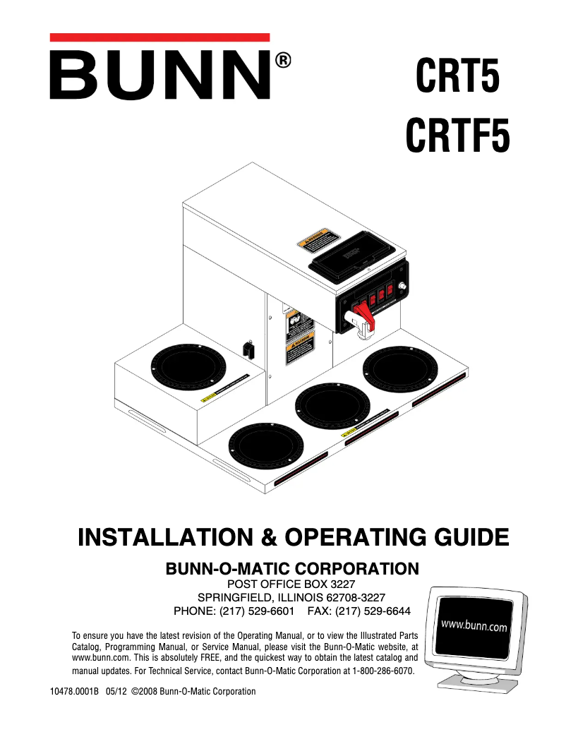 Page n°1 - Guide d'installation Bunn CRTF5