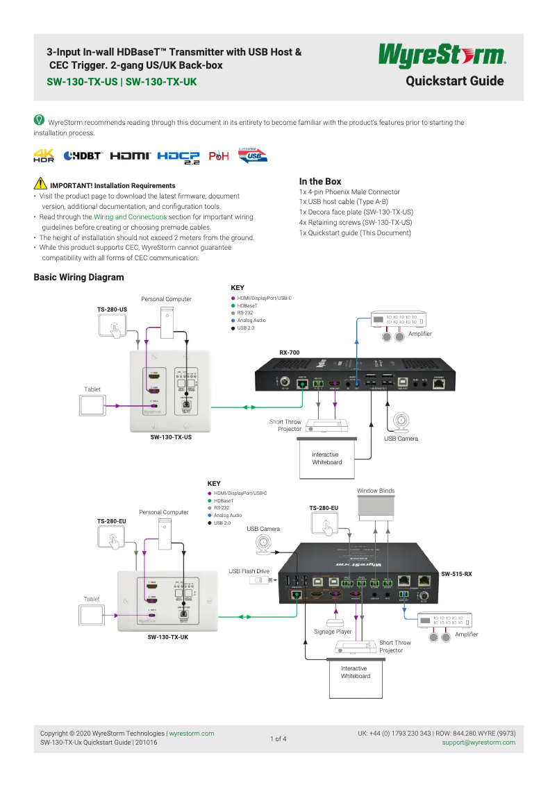 Page 1 de la notice Manuel utilisateur WyreStorm SW-130-TX