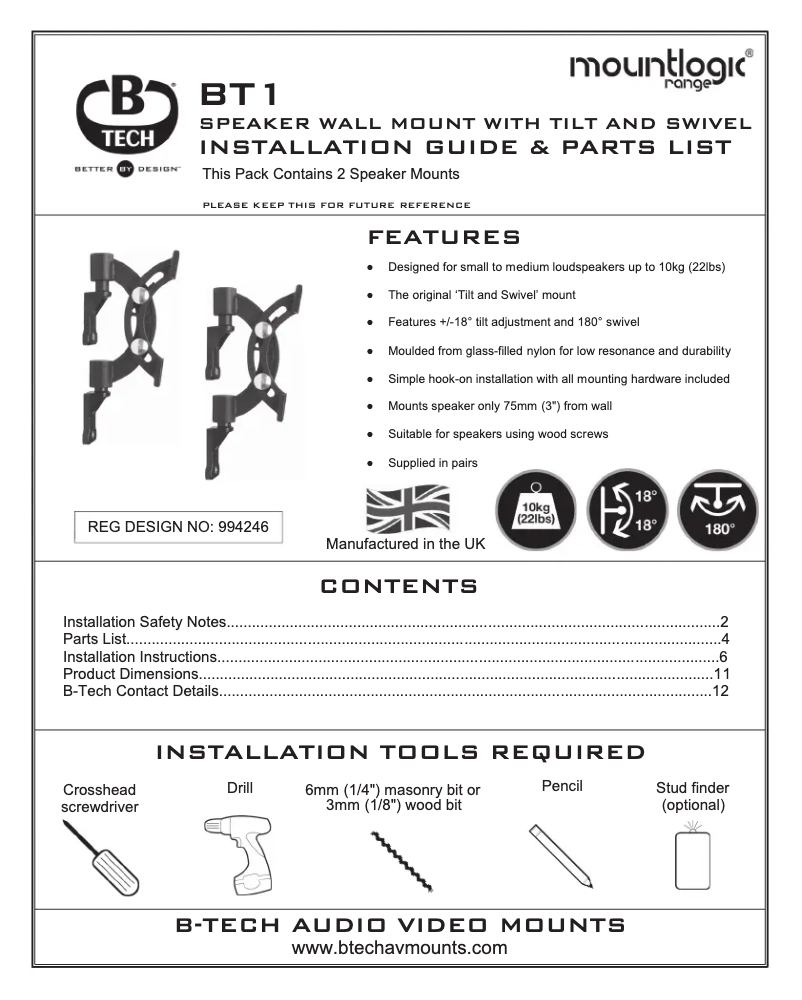 Page n°1 - Manuel utilisateur B-Tech BT1