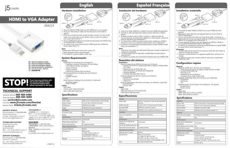 Page 1 de la notice Manuel utilisateur j5 create JDA213
