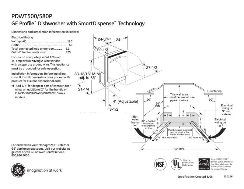 First page image of the manual for Profile PDWT580PSS
