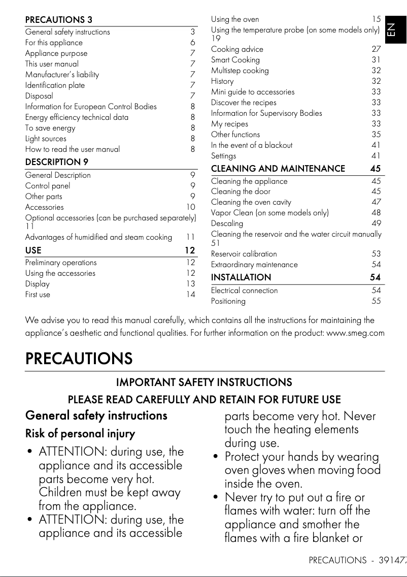 Page 1 de la notice Manuel utilisateur Smeg SOA6606S4PNR