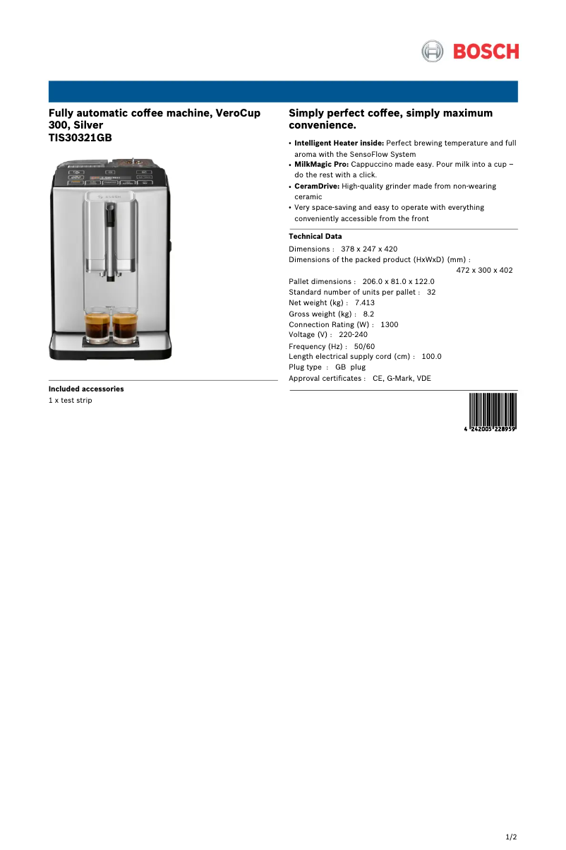 Page n°1 - Fiche technique Bosch TIS30321GB