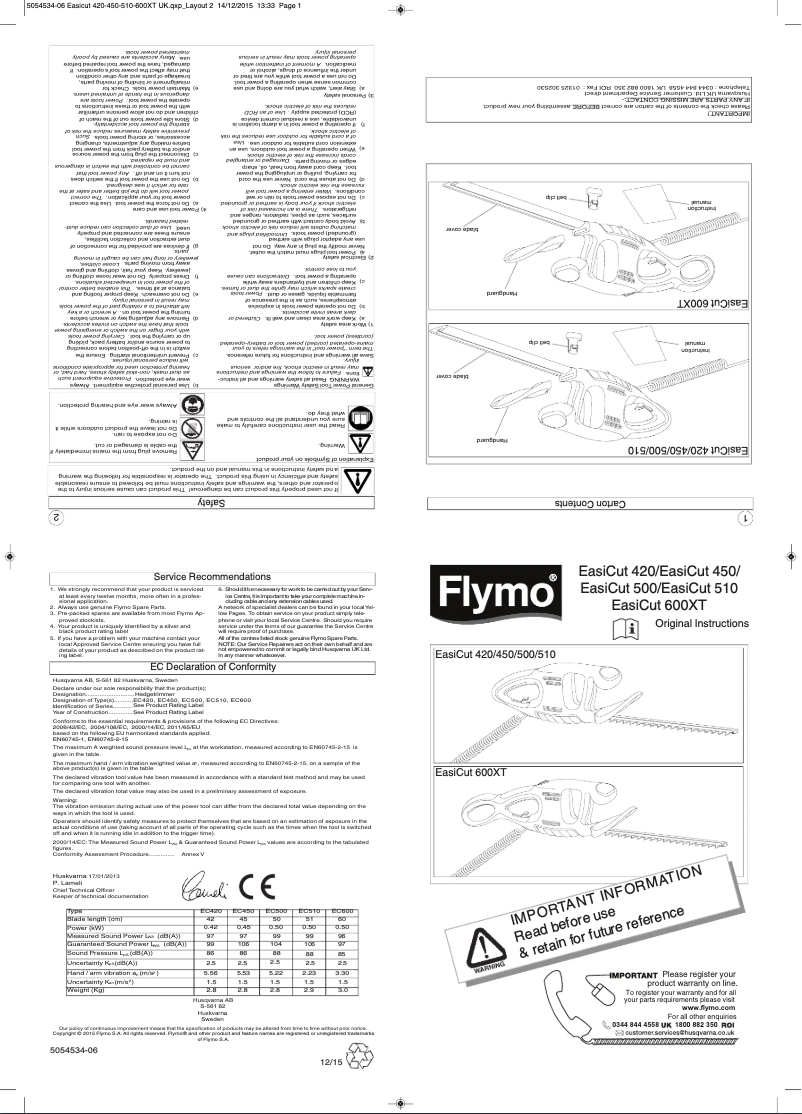 Page 1 de la notice Manuel utilisateur Flymo EasiCut 420