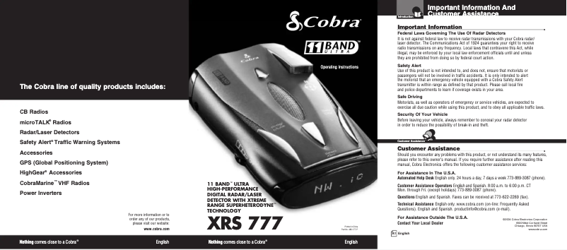 Imagen de la primera página del manual del dispositivo XRS777