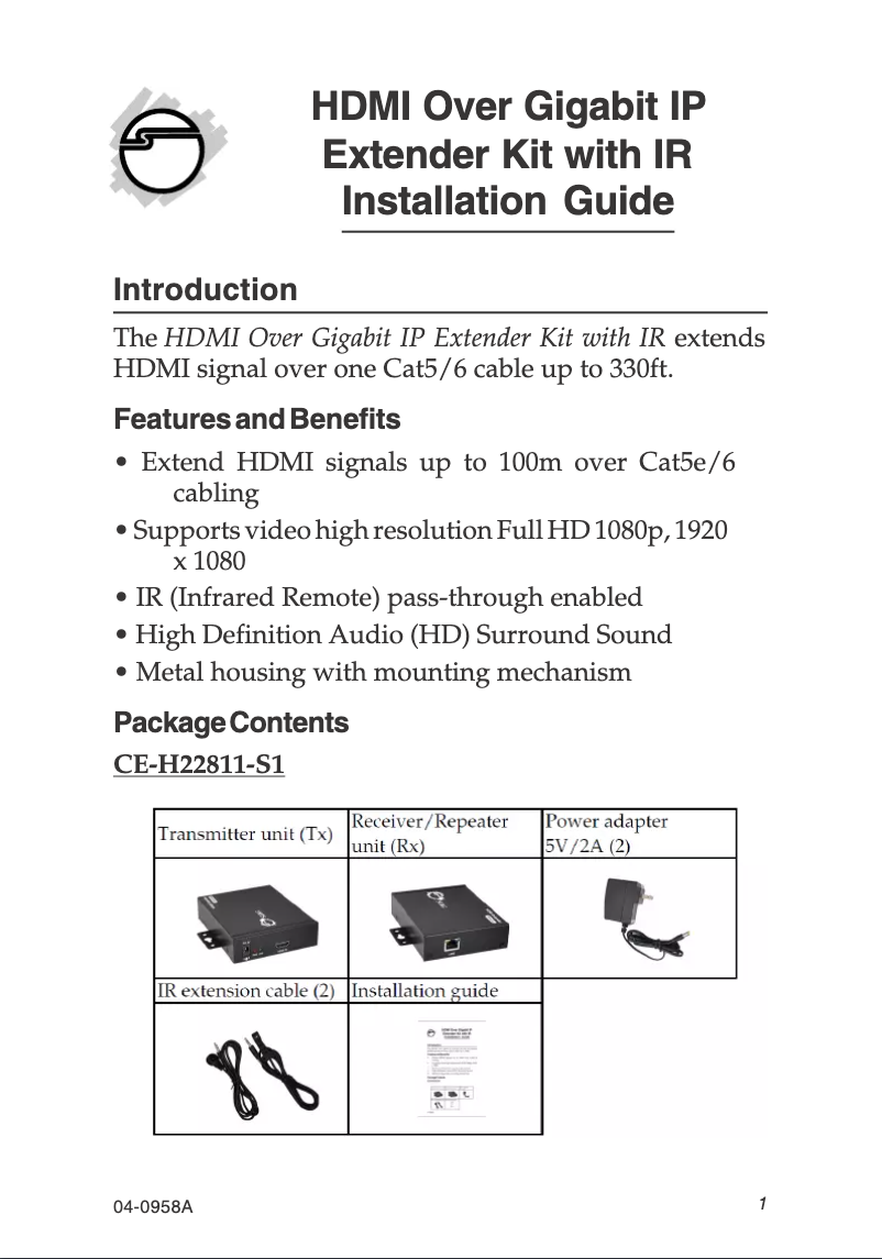 Page 1 de la notice Manuel utilisateur Siig CE-H22811-S1