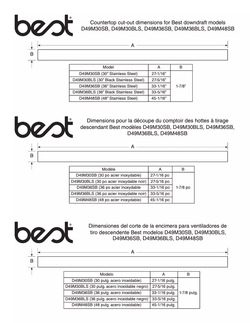 Page 1 de la notice Dessin technique Best D49M36BLS