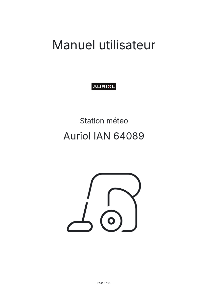 Page n°1 - Manuel utilisateur Auriol IAN 64089